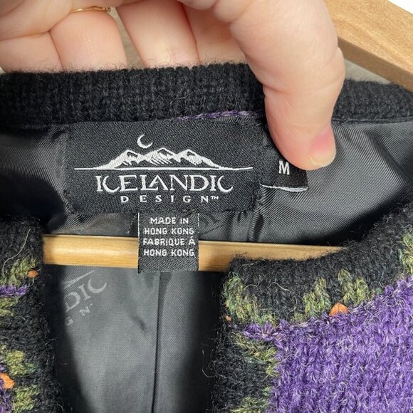 Icelandic Design 100% Wool Purple Floral Nordic Style Zip Jacket Size: Medium - Picture 10 of 11